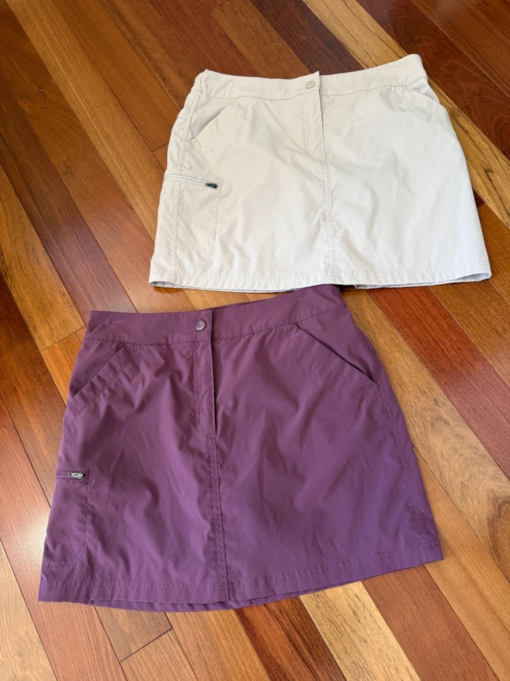 32 Degrees Mini Skorts  in Purple and Cream — Casual Zip Pocket Style